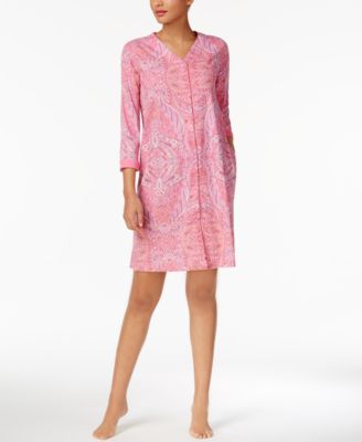 Miss Elaine - Printed Knit Snap-Front Robe
