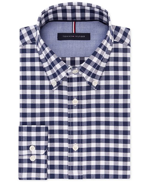 Tommy Hilfiger Men S Slim Fit Non Iron Navy Gingham Dress Shirt