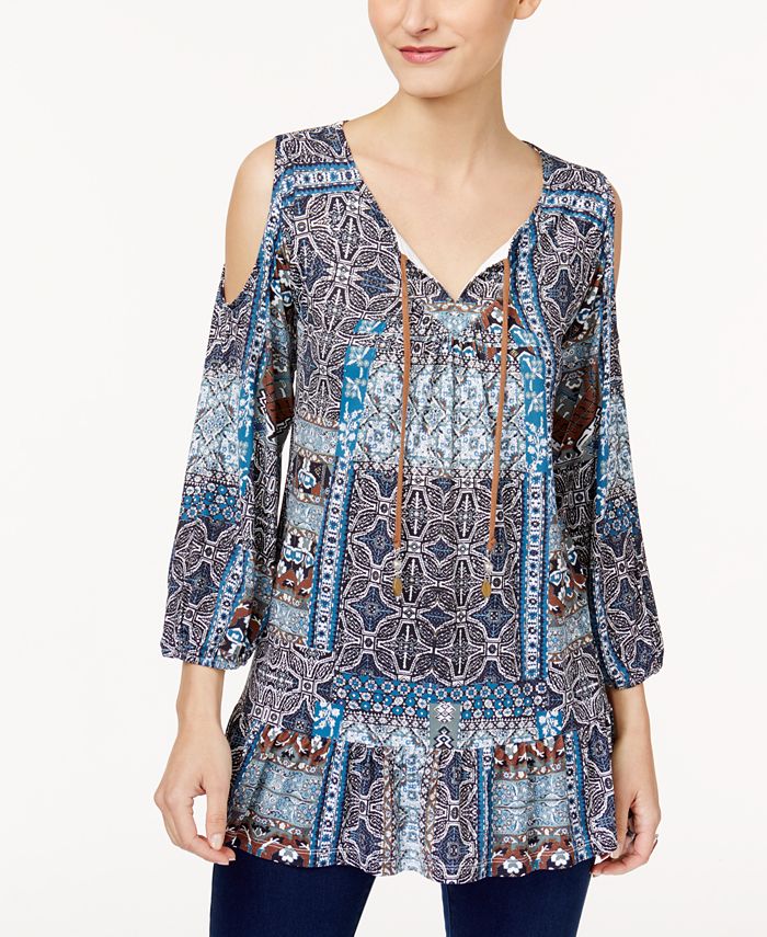 Style & Co Petite Printed Cold-Shoulder Peasant Top, Created for Macy's ...