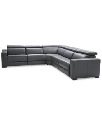 Nevio 5-Pc. Leather "L" Shaped Sectional with 2 Power Recliners with Articulating Headrests, Created for Macy's