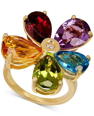 Multi-Gemstone (12-7/8 ct. t.w.) & Diamond Accent Flower Ring in 14k ...