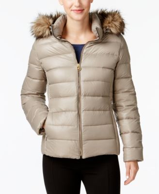 quilted down and faux fur puffer jacket michael kors