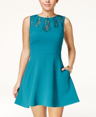 Speechless - Juniors' Lace-Trim Fit & Flare Dress