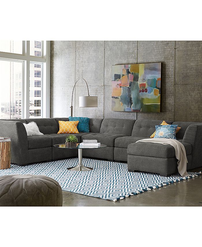 Furniture - Fabric Modular Sectional Sofa, 3 Piece (Square Corner Unit, Armless Chair and Chaise)