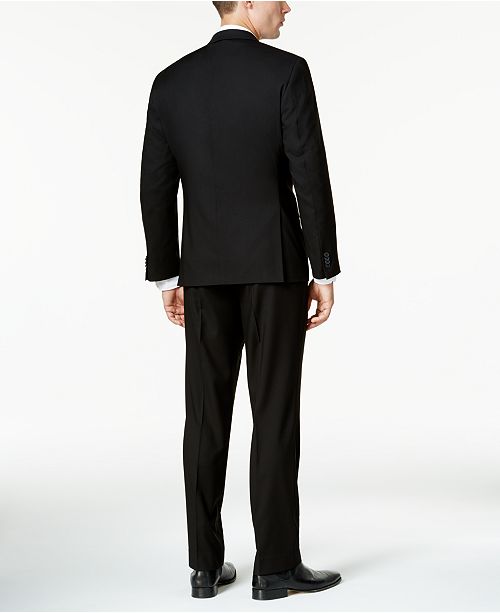 Cole Reaction Men's TechniCole Solid Black SlimFit Suit