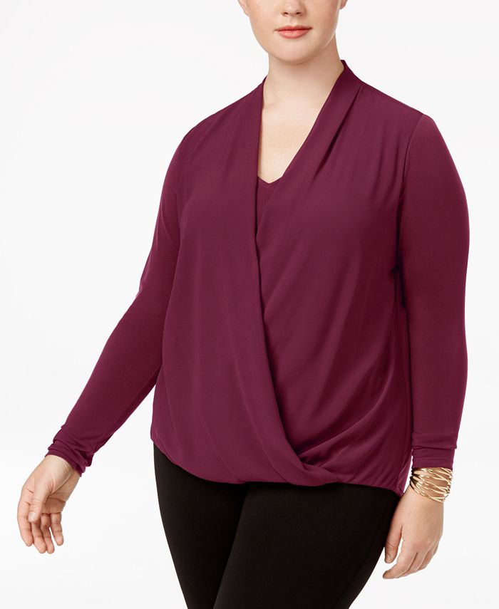Alfani Women's Plus Size Printed Surplice-Neck Blouse  Black Size 3X