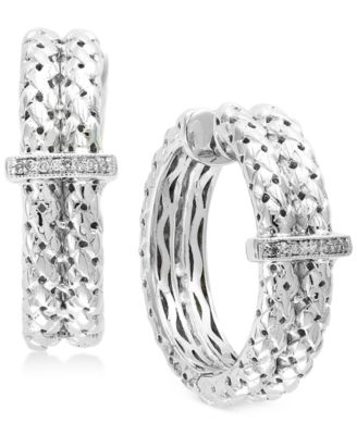 EFFY Collection - Diamond Accent Weave-Style Hoop Earrings in Sterling Silver