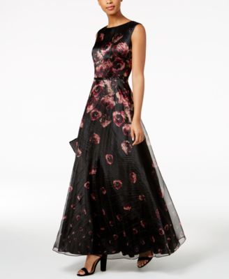 Tahari ASL Floral-Print Organza Gown - Macy's