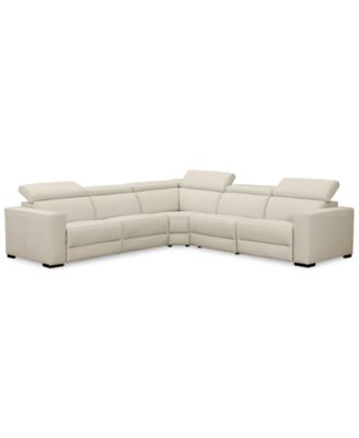 Nevio 5-Pc. Leather "L" Shaped Sectional with 2 Power Recliners with Articulating Headrests