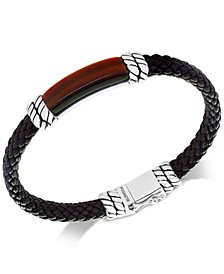 EFFY® Men's Tiger's Eye Brown Leather Bracelet in Sterling Silver