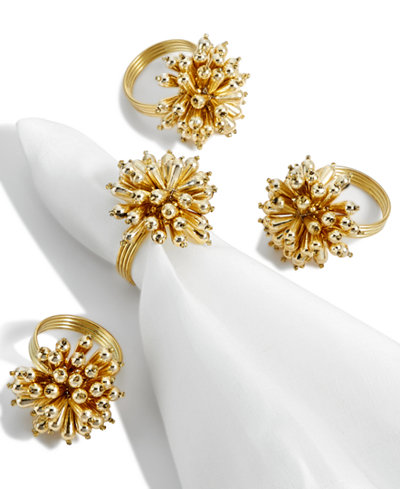 Leila's Linens Gold Celebration 4-Pc. Napkin Ring Set