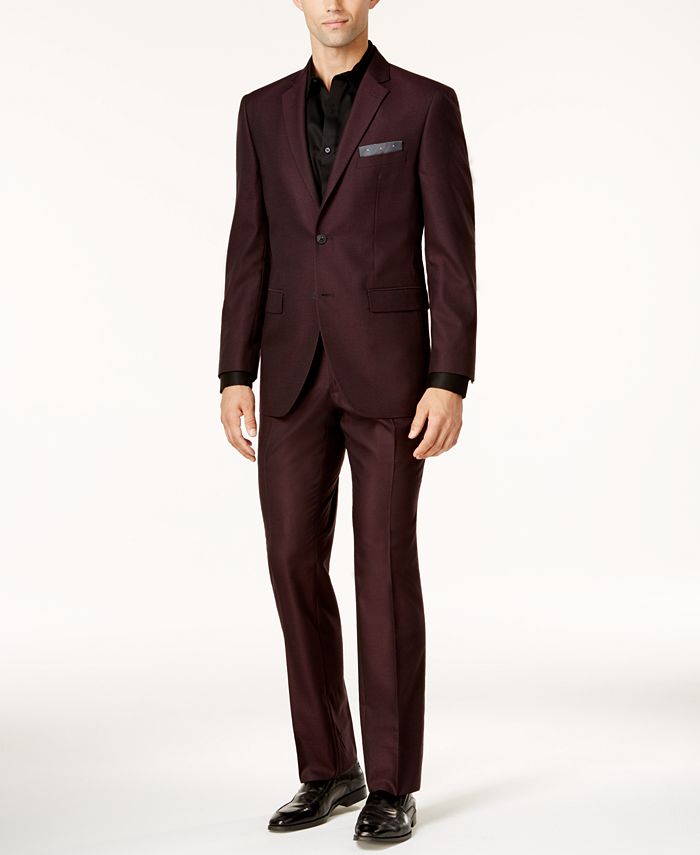 Perry Ellis Men's Slim-Fit Burgundy Tonal Grid Suit & Reviews - Suits ...