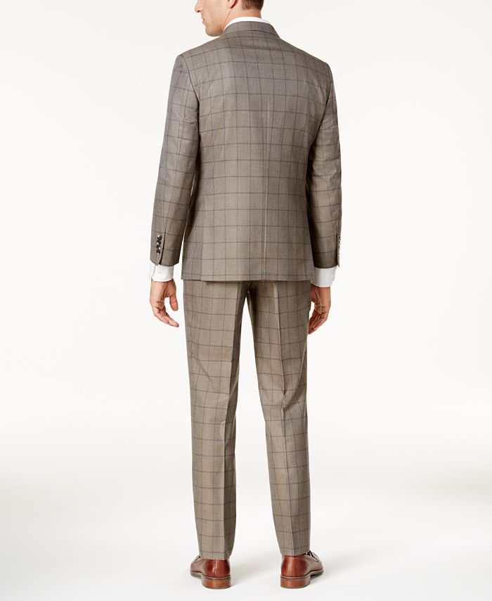 Perry Ellis Men's Slim-Fit Taupe Windowpane Suit - Macy's