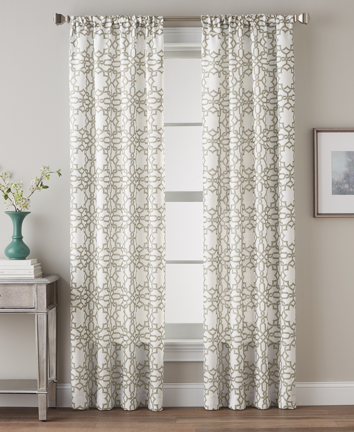 Lotus Harmony 40" x 95" Geometric Print Curtain Panel - Linen
