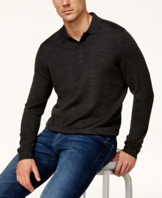 Men's Merino Wool Blend Polo Sweater, Created for Macy's