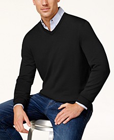 Men's Solid V-Neck Merino Wool Blend Sweater, Created for Macy's  