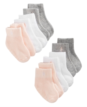 Shop Polo Ralph Lauren Ralph Lauren Baby Girls Sport Socks, Pack Of 6 In Sweatshirt Grey Heather