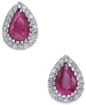 image of Sapphire (9/10 ct. t.w.) & Diamond (1/8 ct. t.w.) Stud Earrings in 14k White Gold (Also Available in Certified Ruby)