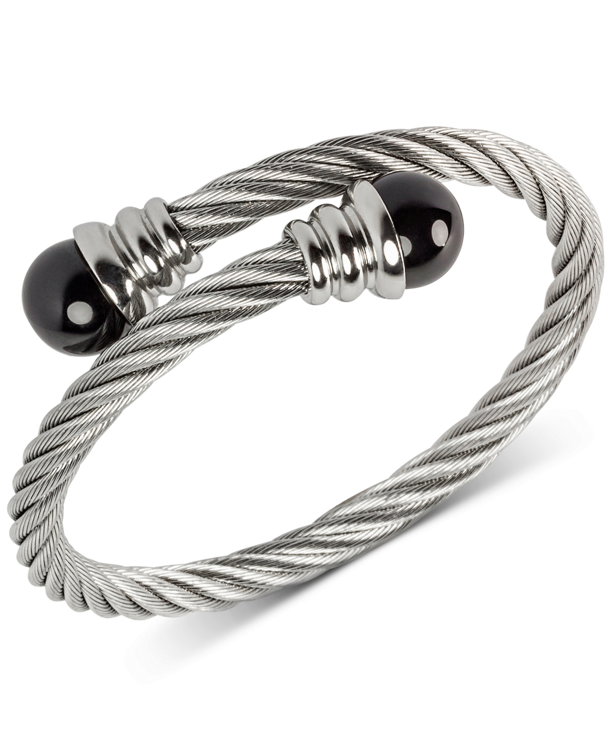 Cultured Freshwater Pearl (10mm) orBangle Bracelet in Stainless Steel - Onyx