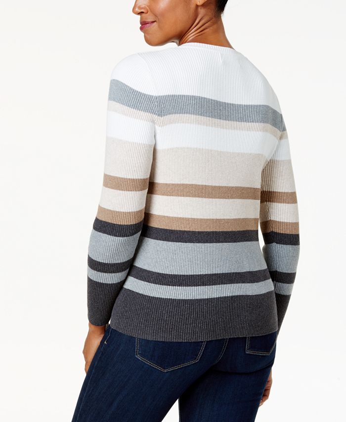 Karen Scott Petite Cotton Striped Sweater, Created for Macy's & Reviews ...