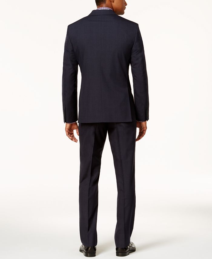 Perry Ellis Men's Slim-Fit Navy Tonal Plaid Suit - Macy's