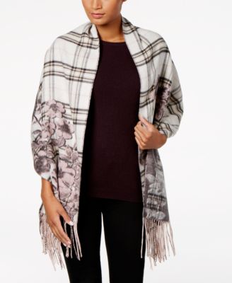 Charter Club Floral-Over-Plaid Blanket Wrap Scarf in One