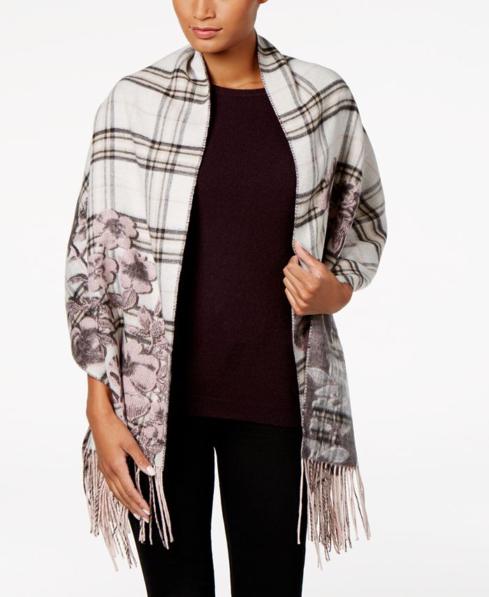 Charter Club FloralOverPlaid Blanket Wrap & Scarf in One, Created for Macy's Macy's