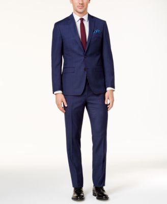 Tallia - Men's Slim-Fit Blue/Red Windowpane Plaid Wool Suit