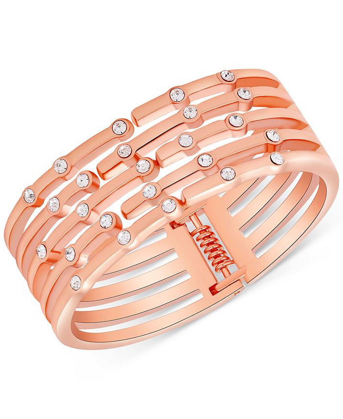GUESS Rose Gold-Tone Crystal Hinged Cuff Bracelet - Macy's
