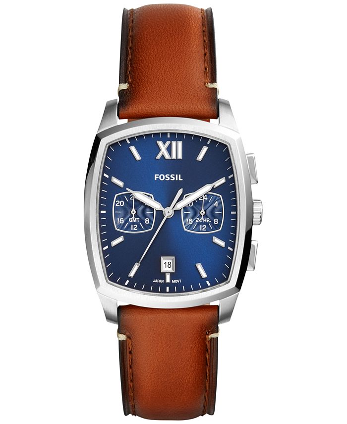 Fossil Men s Knox Dual Time Brown Leather Strap Watch 38x32mm Macy s