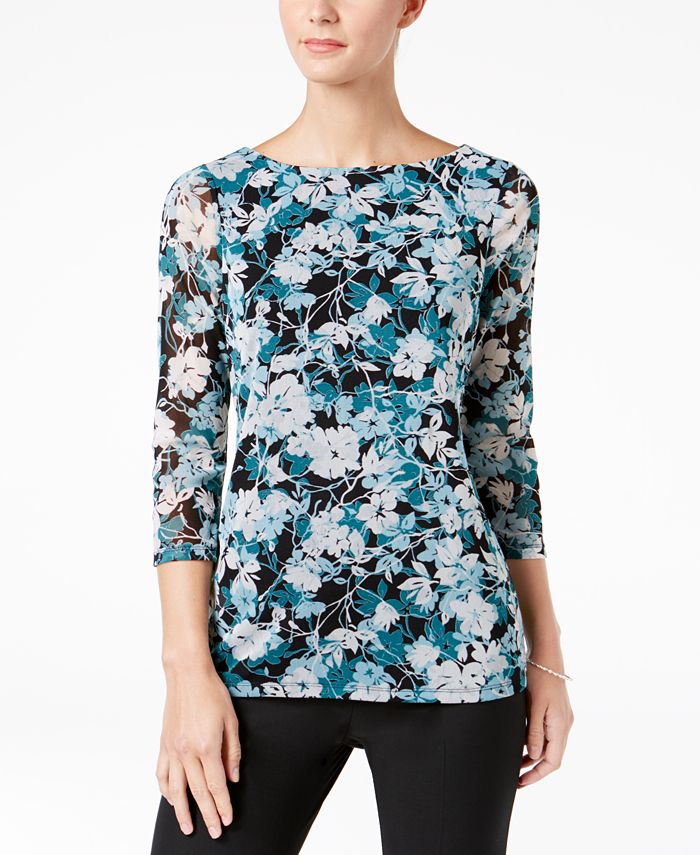 Charter Club Petite Printed Boat-Neck Top, Created for Macy's - Macy's