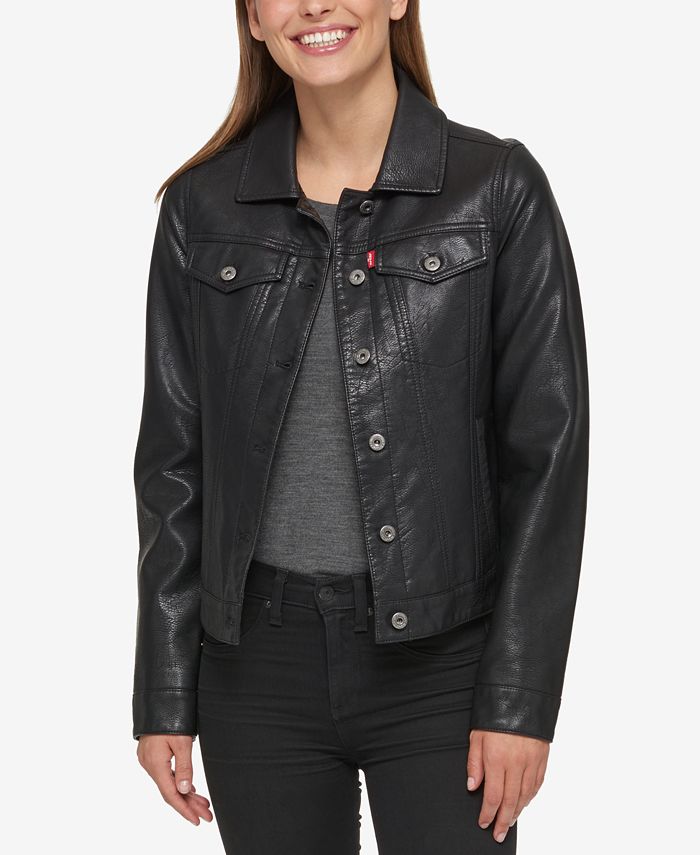 levi's faux leather trucker jacket womens