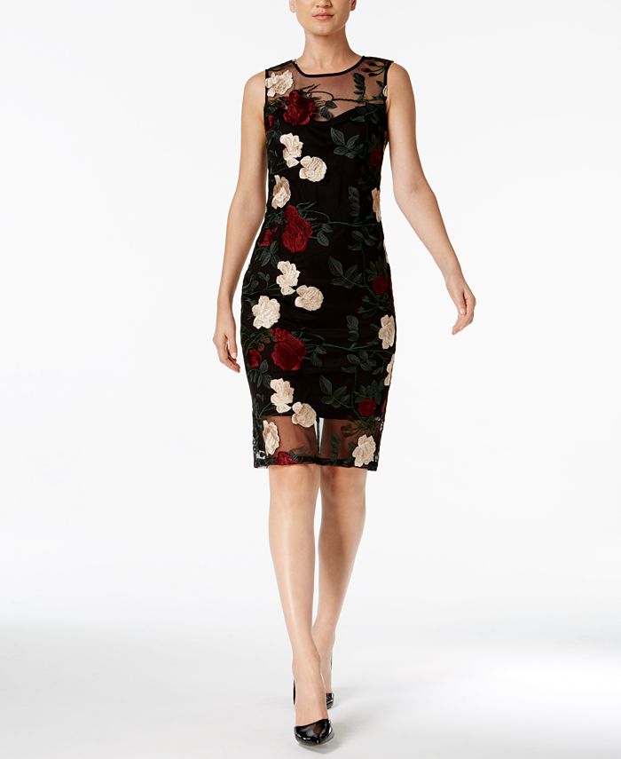 Calvin Klein Floral Embroidered Mesh Dress & Reviews - Dresses - Women -  Macy's