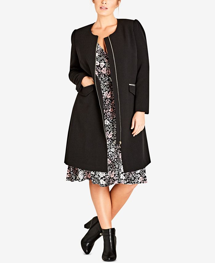 City Chic City Chic Trendy Plus Size Simple Collarless Coat Macy s
