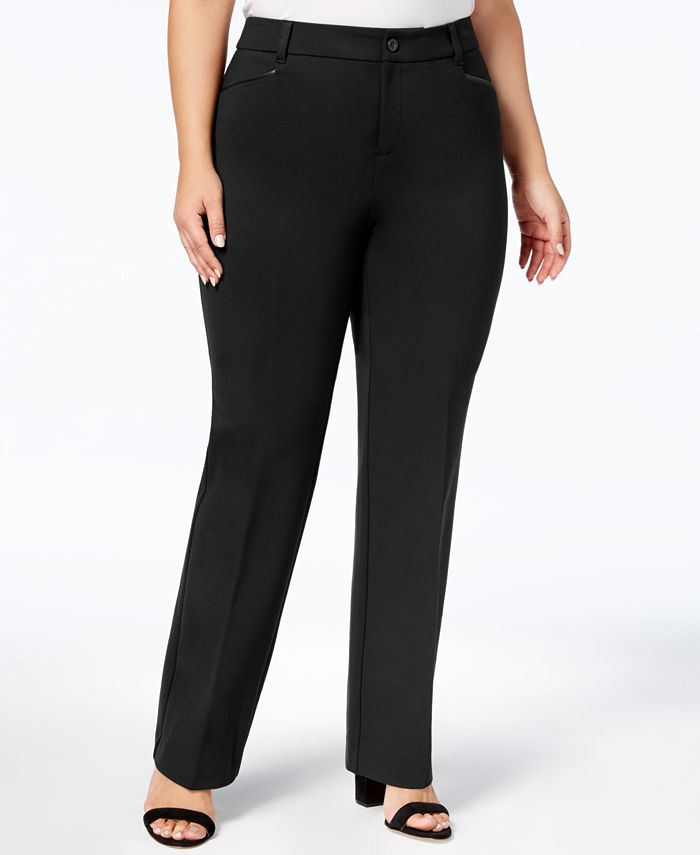 Charter Club Plus Size Faux-Leather-Trim Ponte Pants, Created for Macy ...
