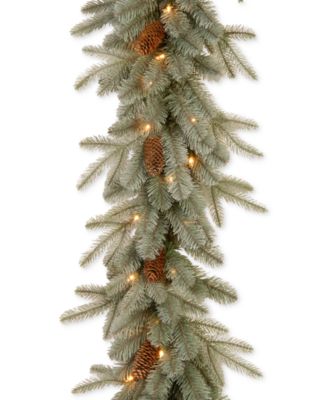 National Tree Company - 9' Feel Real&reg; Frosted Arctic Spruce Garland With Pine Cones & 50 Clear Lights
