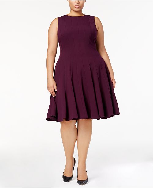 Calvin Klein Plus Size Pleated A-Line Dress - Dresses - Women - Macy&#39;s