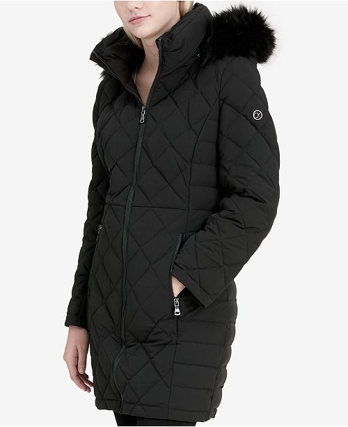 Calvin Klein Faux Fur Trim Stretch Down Coat Reviews Coats