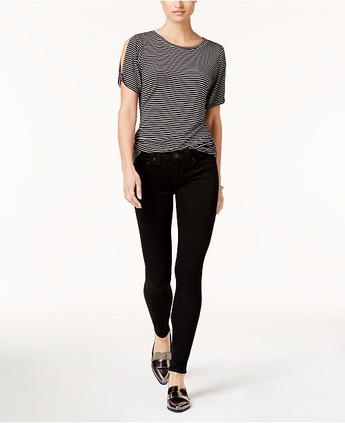 True Religion Halle Mid Rise Skinny Jeans In Way Back Black