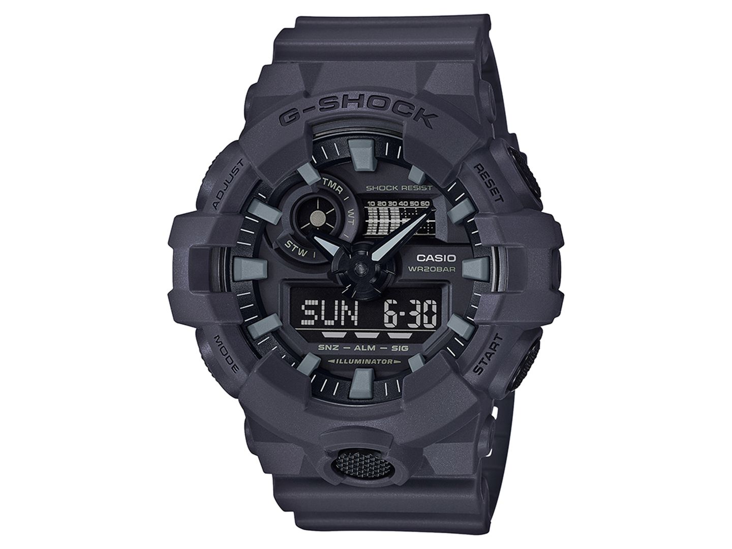 Мужские часы G-Shock Analog-Digital Dark Grey Resin Strap Watch 53mm, цвет: Серый / Чёрный — фото 1