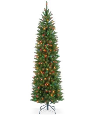 National Tree Company - 7.5' Kingswood Fir Hinged Pencil Tree With 350 Multicolor Lights
