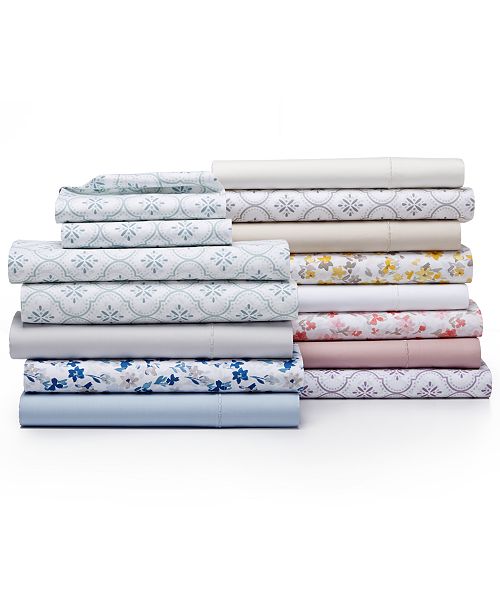 Martha Stewart Collection Cotton Percale 400 Thread Count Solid and Print Sheet Set Collection ...
