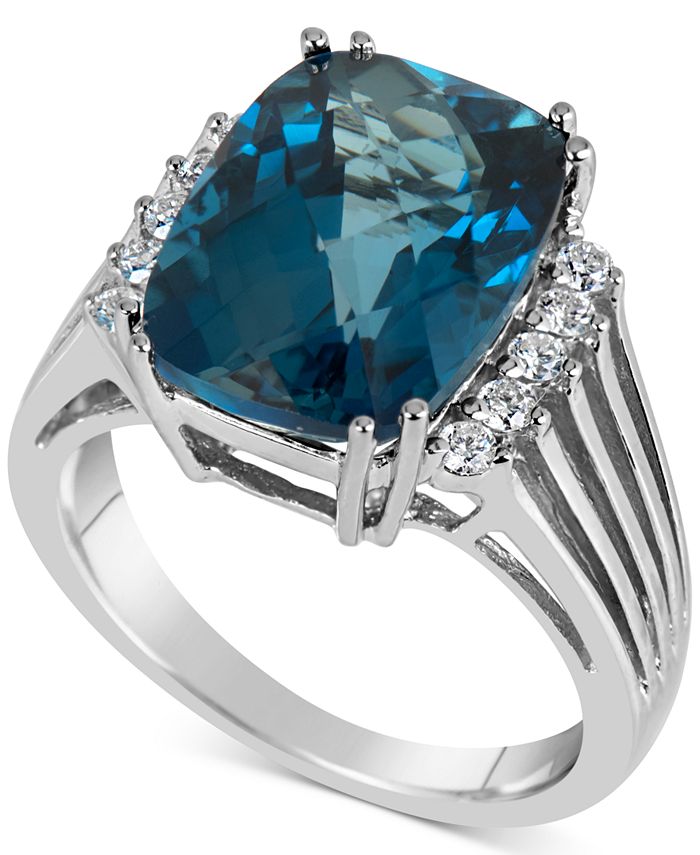 Macy's - Blue Topaz (7 ct. t.w.) & Diamond (1/5 ct. t.w.) Ring in 14k White Gold