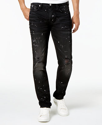 jeans paint splatter guess tapered mens stretch slim