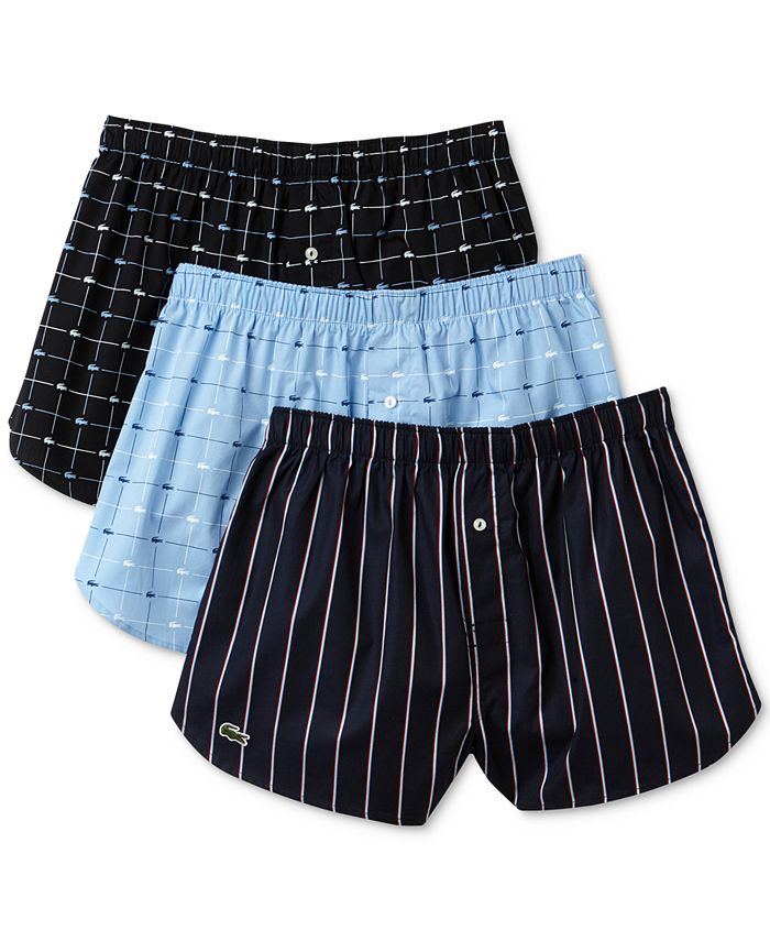 Lacoste Men's 3-Pack. Printed Woven Boxers - Macy's