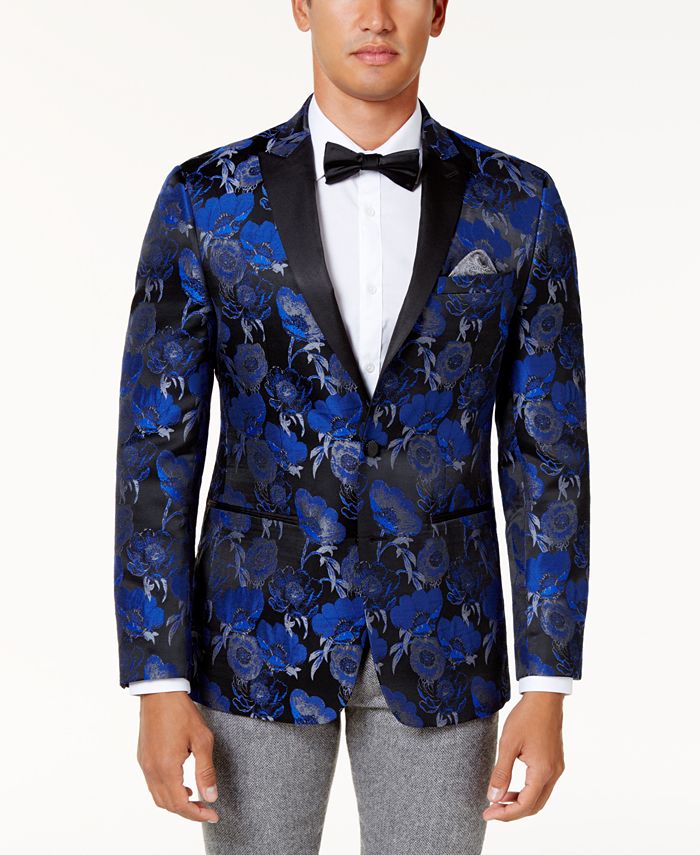 Tallia Men's Slim-Fit Blue and Black Floral Pattern Dinner Jacket - Macy's