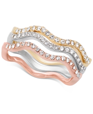 image of Charter Club Tri-Tone 3-Pc. Set Pave Wavy Rings, Created for Macy-s