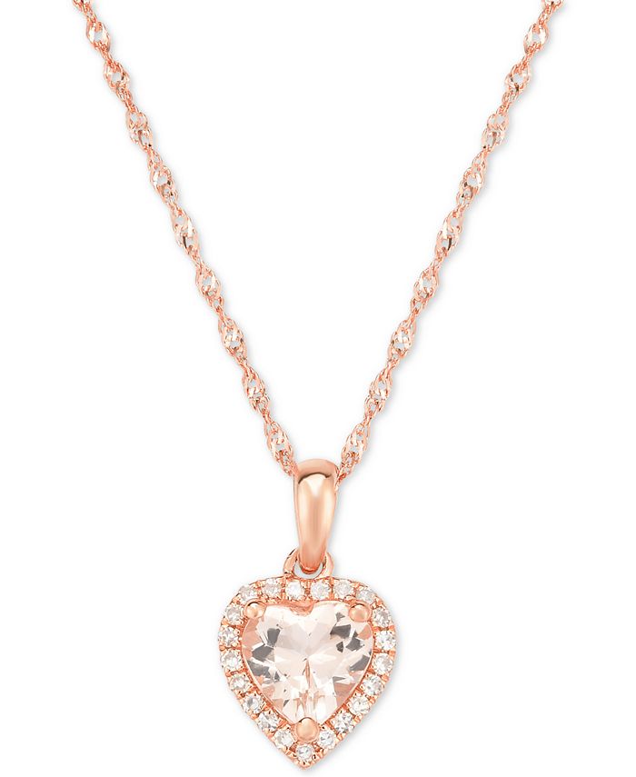 Macy's - Morganite (5/8 ct. t.w.) & Diamond Accent Heart Pendant Necklace in 14k Rose Gold