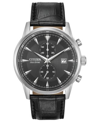 Citizen - Men's Chronograph Corso Black Leather Strap Watch 43mm