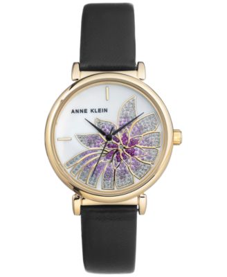 Anne Klein - Women's Black Leather Strap Watch 36mm